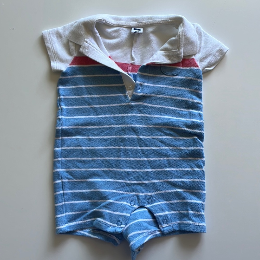 Blue, White, and Pink Striped Polo Short Sleeve Bodysuit, 3-6 mos.